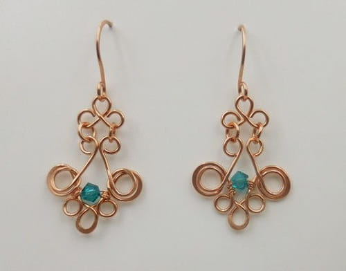 DKC-1015 Earrings Copper Filigree TQ/Crystal at Hunter Wolff Gallery
